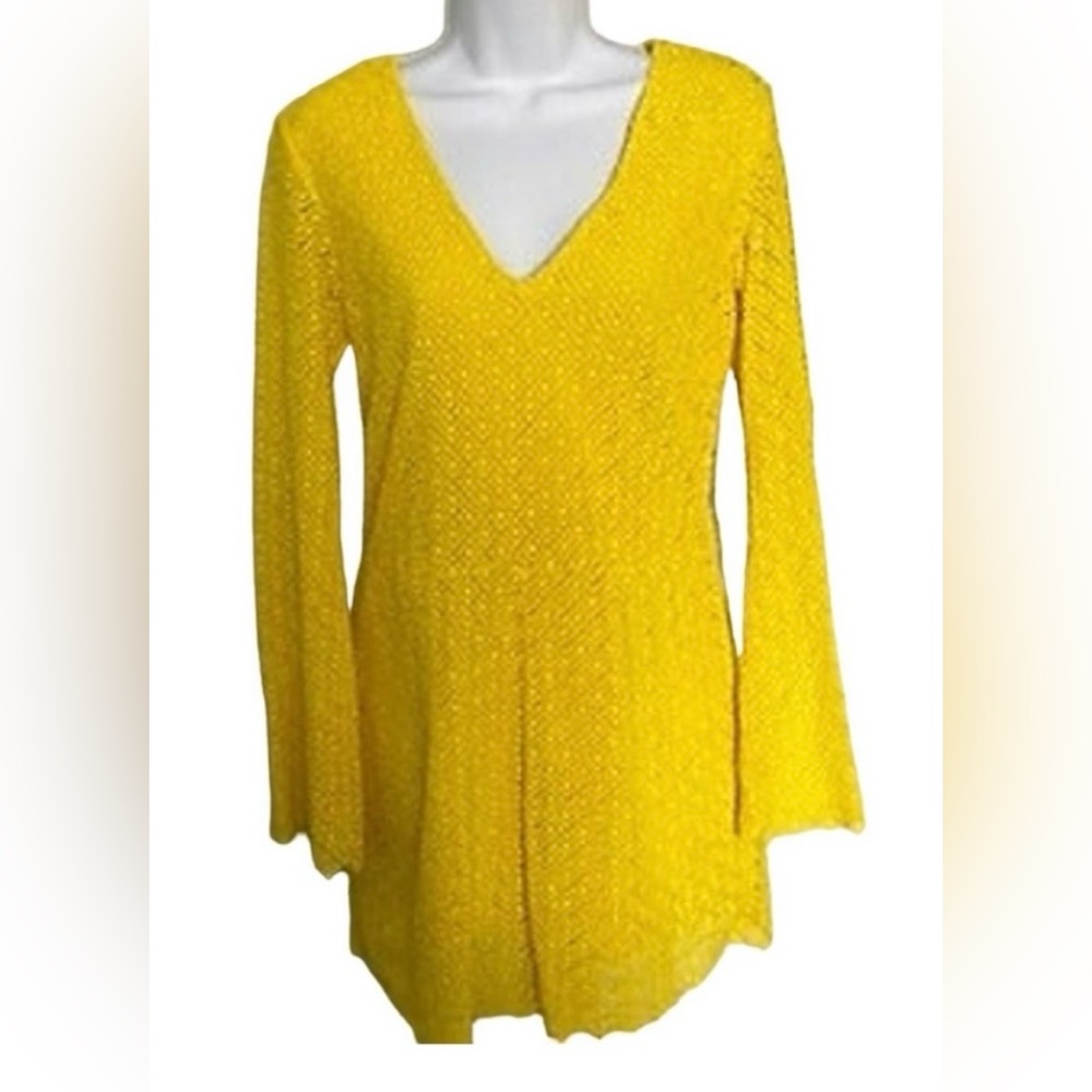 H&M Crochet Mini Romper Long‎ Sleeves Bright Yellow Size 4